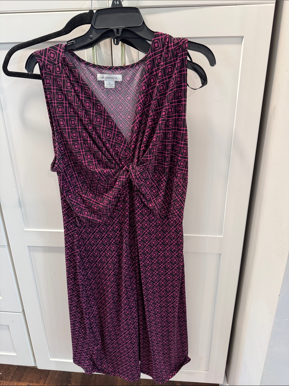 Liz Claiborne Purple and Black Geometric Twist-Front Midi Dress